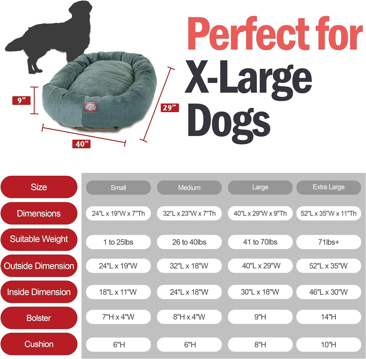 Micro Velvet Dog Bed, 52 Inch X-Large, Round, Washable, Azure