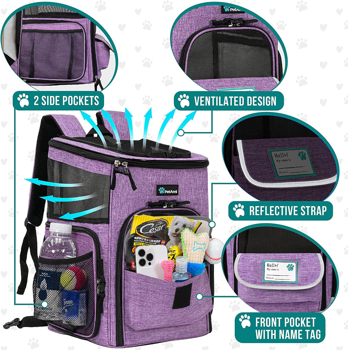 Dog Backpack Carrier, Airline Approved 4-Way Entry Cat Bag, Purple