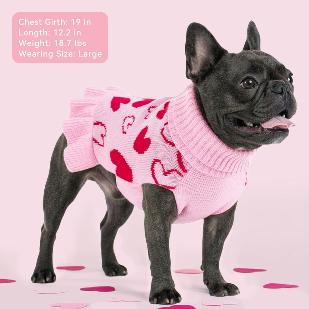 Valentines Dog Sweater Dress, Turtleneck Pullover Heart Outfit