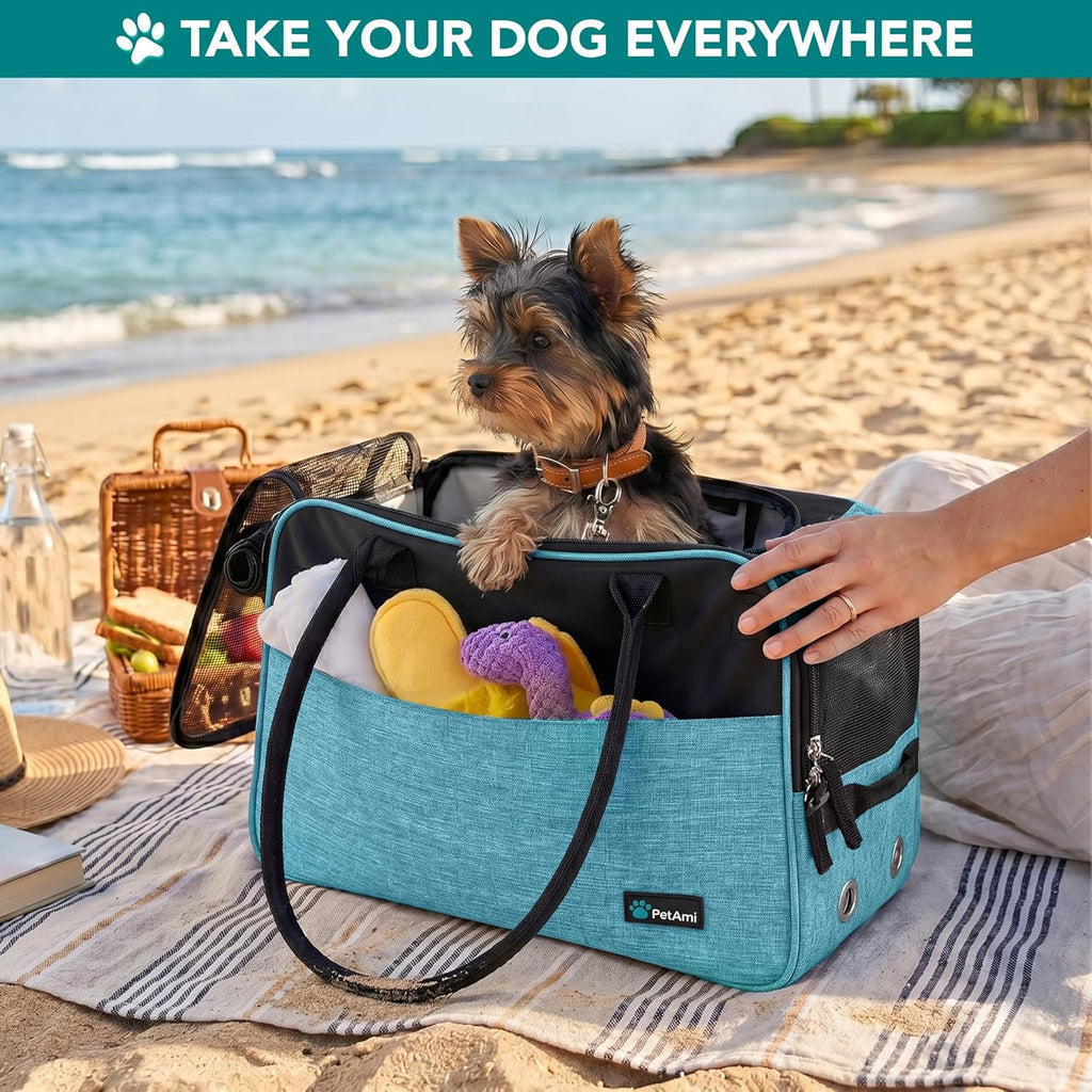 Small Dog Purse Carrier with Pockets, Airline Approved, Turquoise