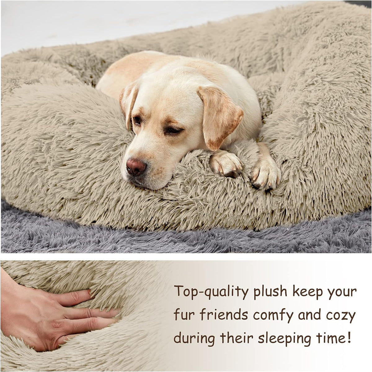 Washable Dog round Bed - Large Donut Dog Bed, Comfy Calming Cuddler