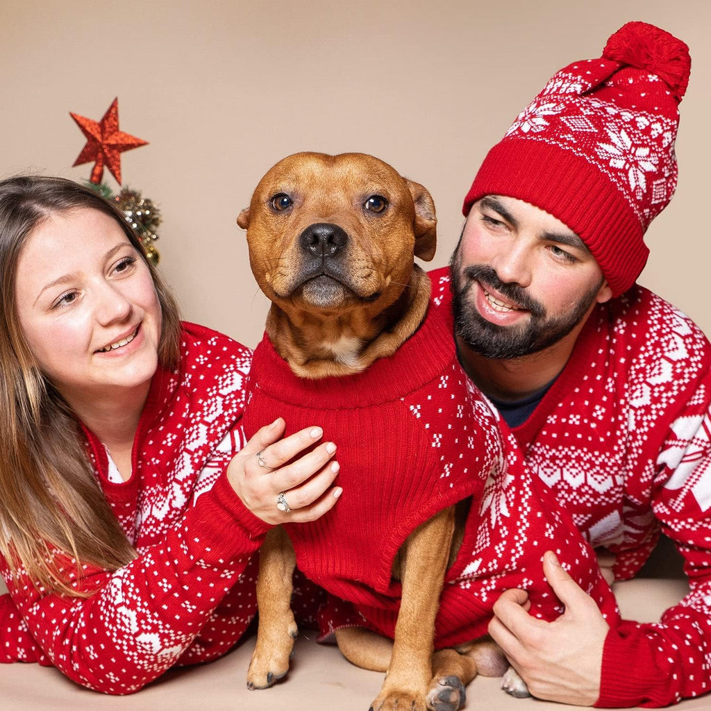Ugly Christmas Snowflake Dog Sweater, Mockneck Fair Isle Clothes, Red, 22" Back Length, Warm Winter Accessories for Large Dogs, Award-Winning Petcare Brand