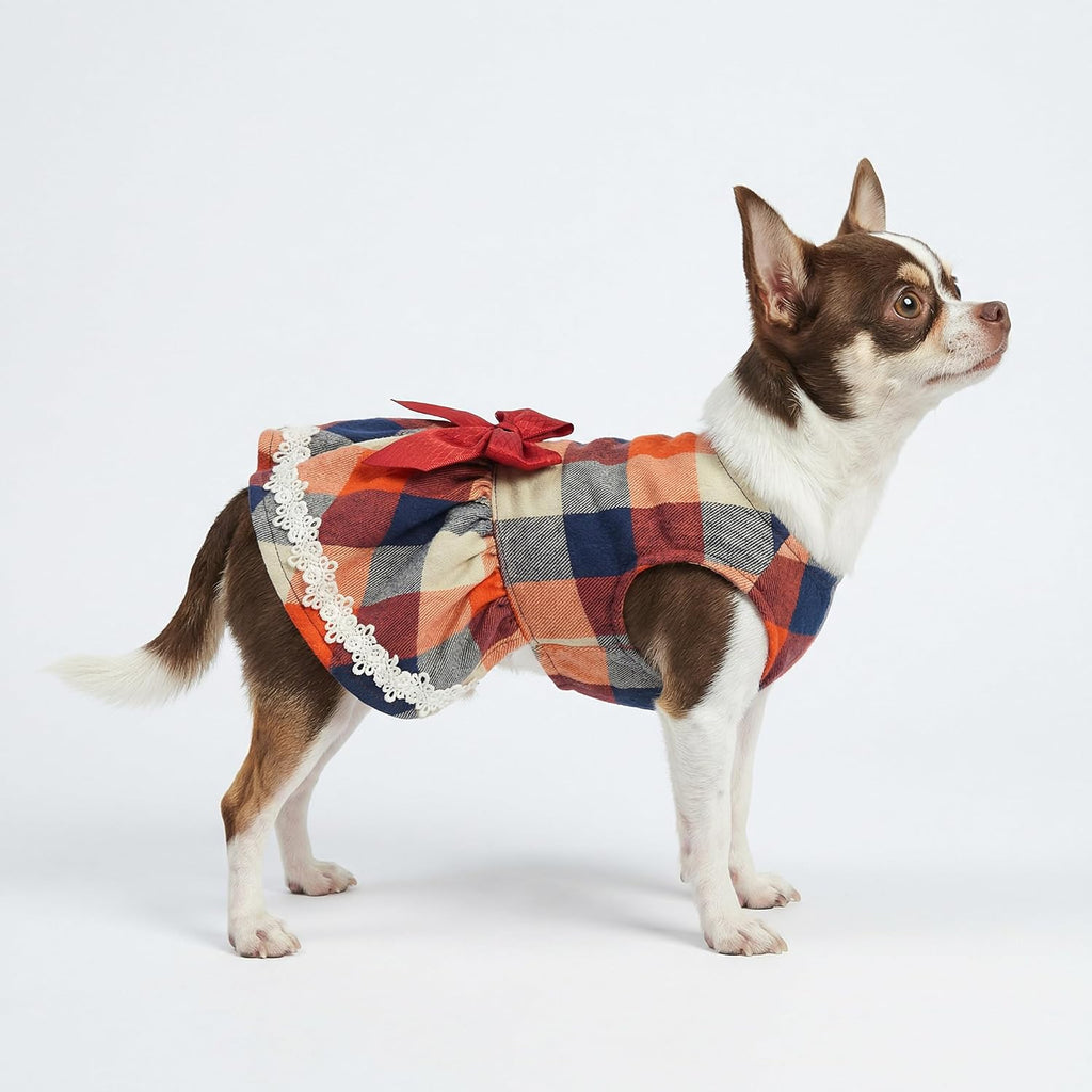 Christmas Elegant Lace Plaid Dog Dress for Pet Clothes Shirts Apparel, Small