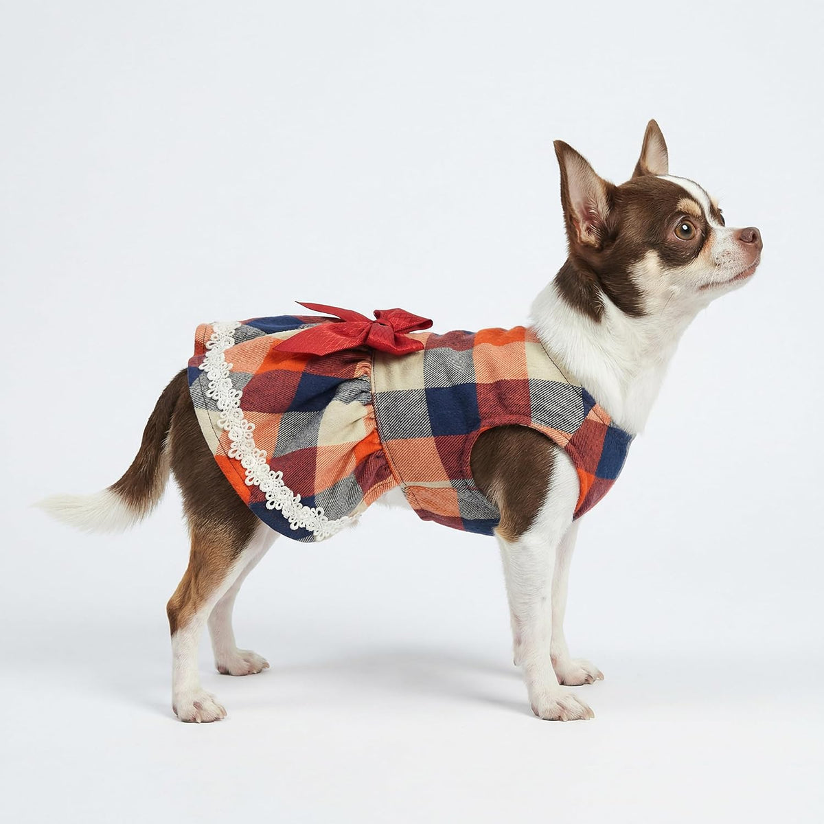 Christmas Elegant Lace Plaid Dog Dress for Pet Clothes Shirts Apparel, Small