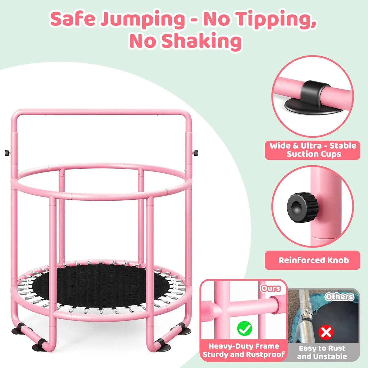 Yohood 55" Trampoline for Kids with Enclosure, 6-In-1 Toddler Trampoline Indoor Outdoor, Upgrade Full Anti-Rust Tube with Adjustable Gymnastics Bars for Boys Girls