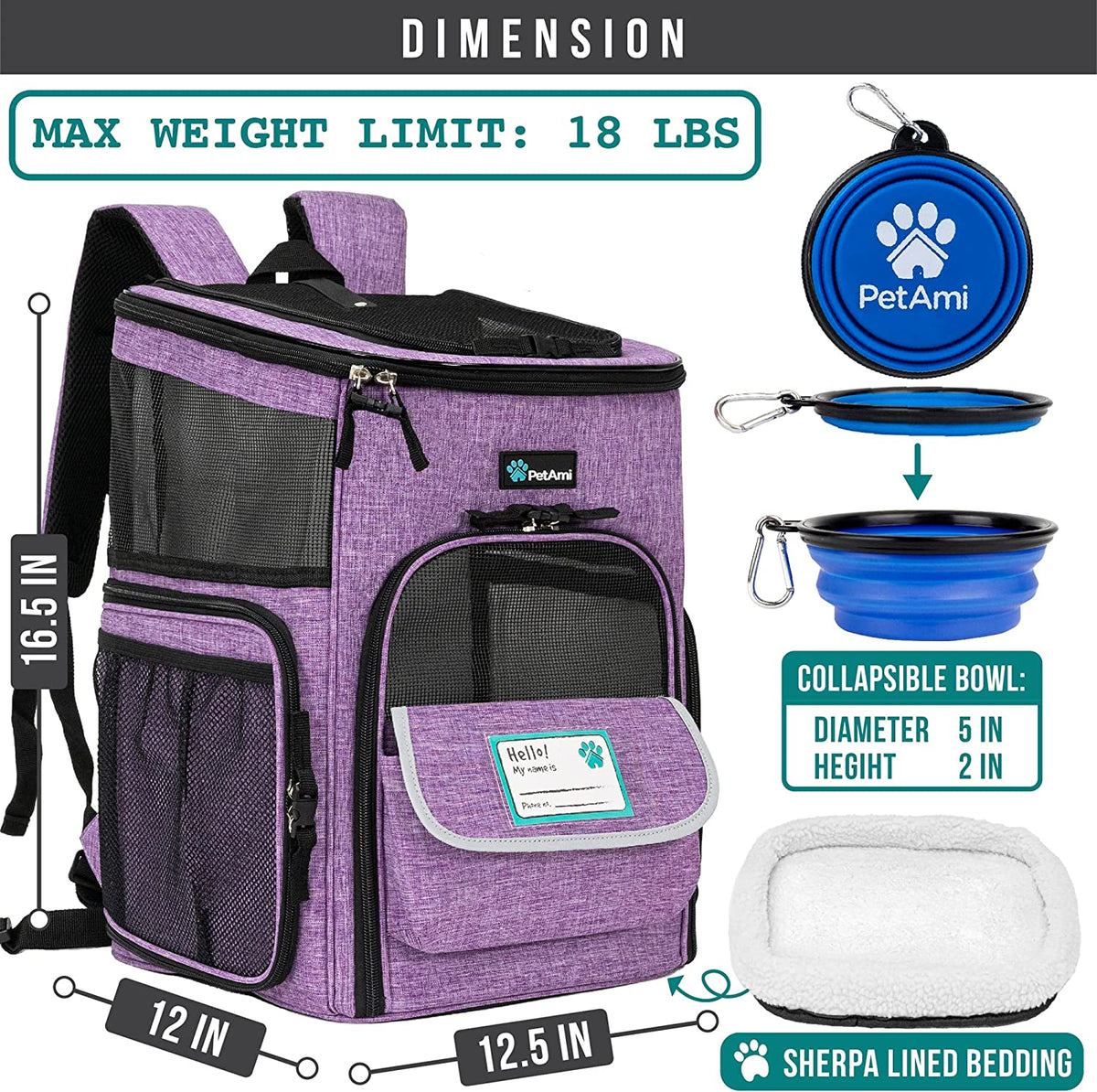 Dog Backpack Carrier, Airline Approved 4-Way Entry Cat Bag, Purple
