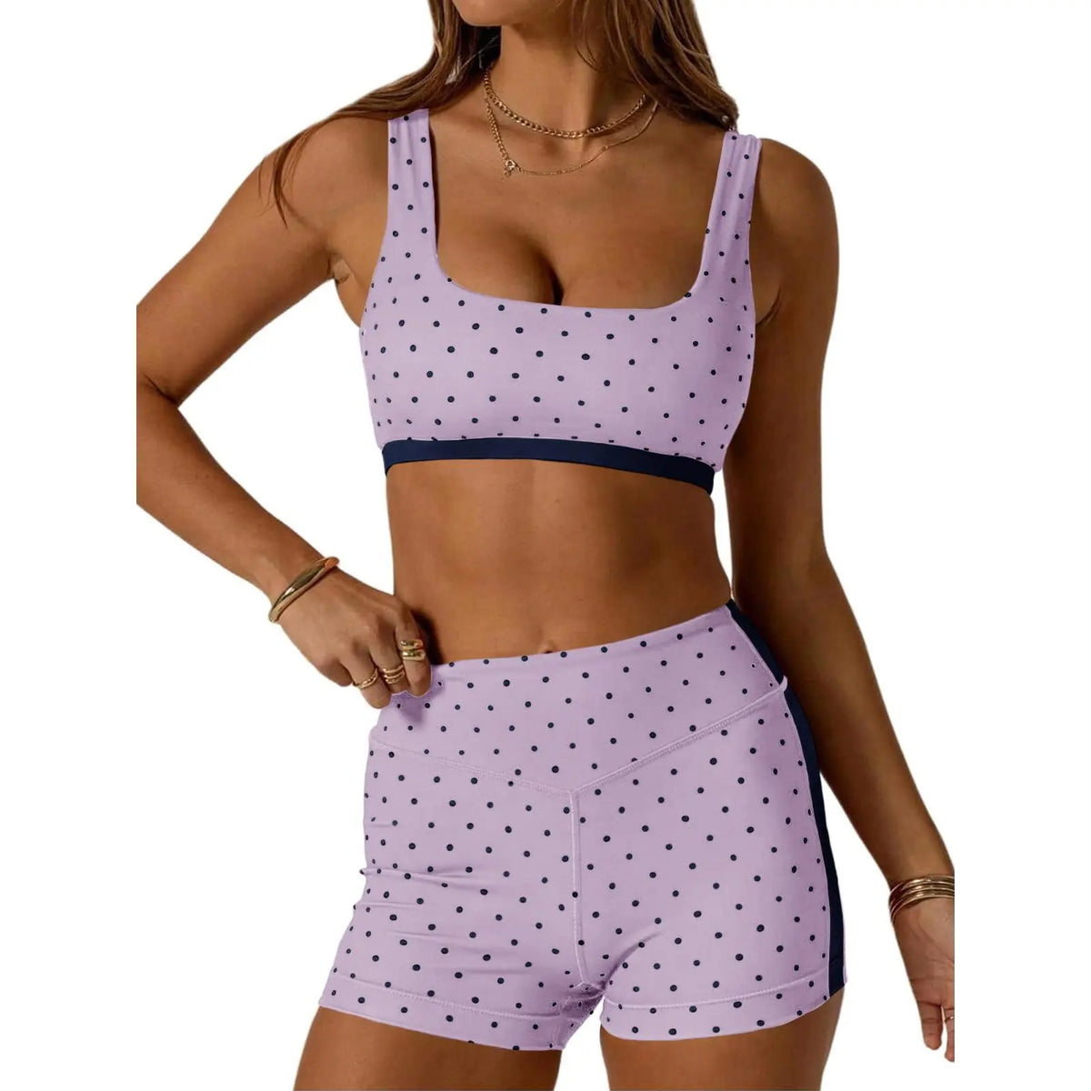 Aoysky Women'S Polka Dot 2-Piece Yoga Set - Square Neck Sports Bra, High Waist Biker Shorts, Loose-Fitting Female Workout Set for Gym, Athletic Use (Do Not Dry Clean), 2 Piece Set, Women'S Workout Sets