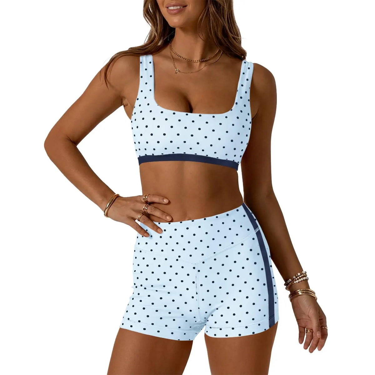 Aoysky Women'S Polka Dot 2-Piece Yoga Set - Square Neck Sports Bra, High Waist Biker Shorts, Loose-Fitting Female Workout Set for Gym, Athletic Use (Do Not Dry Clean), 2 Piece Set, Women'S Workout Sets