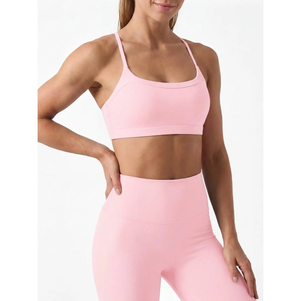 Aoysky Women'S Wireless Padded Spaghetti Strap Scoop Neck Cross Back Workout Bra - 3/4 Coverage Athleisure Crop Top for Yoga, Running; Check Size Chart