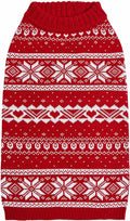 Ugly Christmas Snowflake Dog Sweater, Mockneck Fair Isle Clothes, Red, 22" Back Length, Warm Winter Accessories for Large Dogs, Award-Winning Petcare Brand