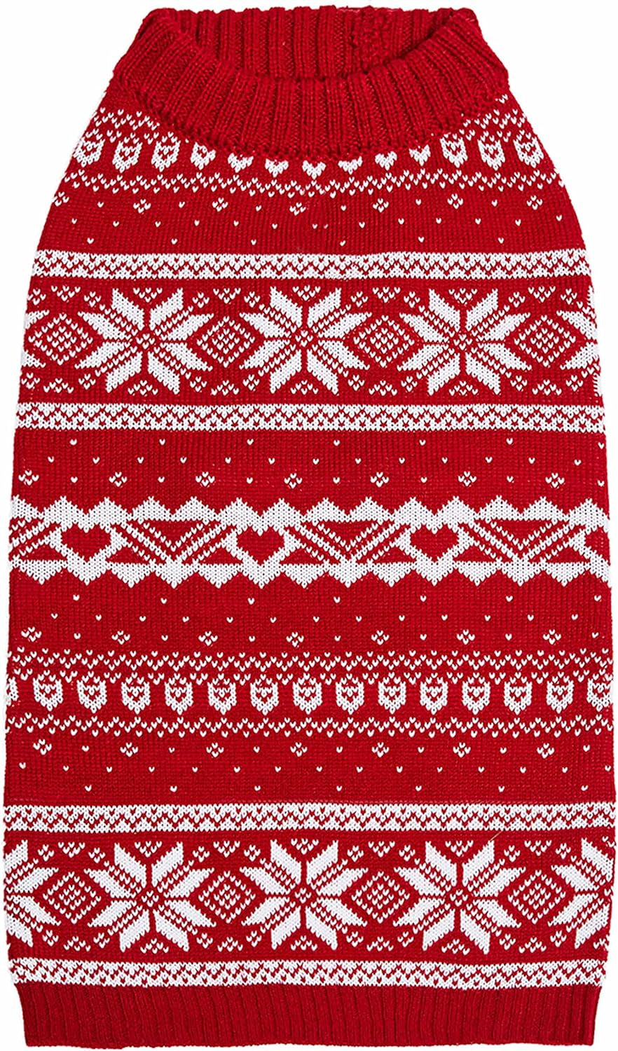 Ugly Christmas Snowflake Dog Sweater, Mockneck Fair Isle Clothes, Red, 22" Back Length, Warm Winter Accessories for Large Dogs, Award-Winning Petcare Brand