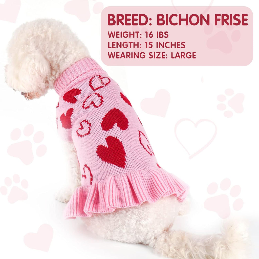Valentines Dog Sweater Dress, Turtleneck Pullover Heart Outfit