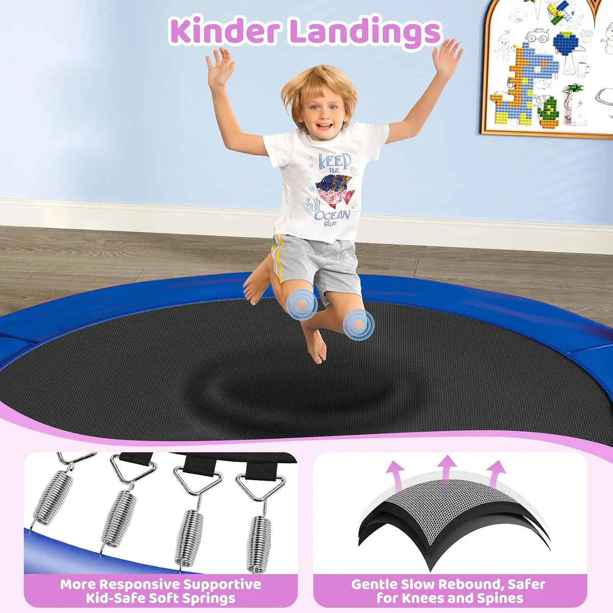 Yohood 55" Trampoline for Kids with Enclosure, 6-In-1 Toddler Trampoline Indoor Outdoor, Upgrade Full Anti-Rust Tube with Adjustable Gymnastics Bars for Boys Girls