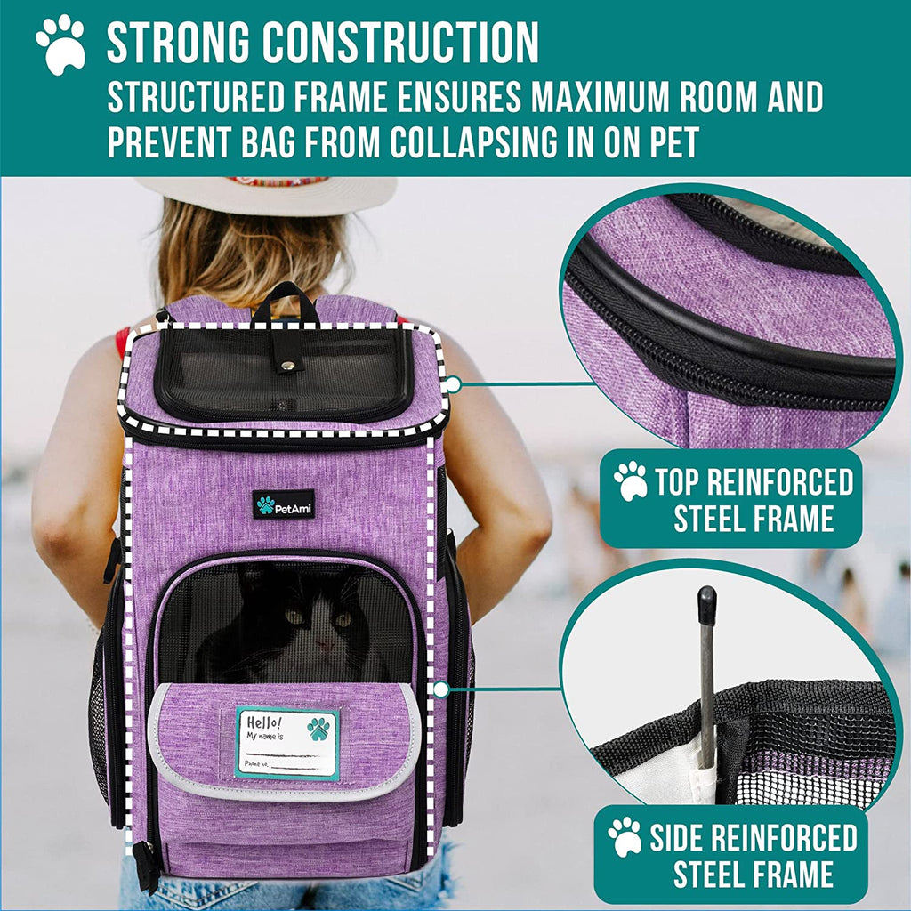 Dog Backpack Carrier, Airline Approved 4-Way Entry Cat Bag, Purple