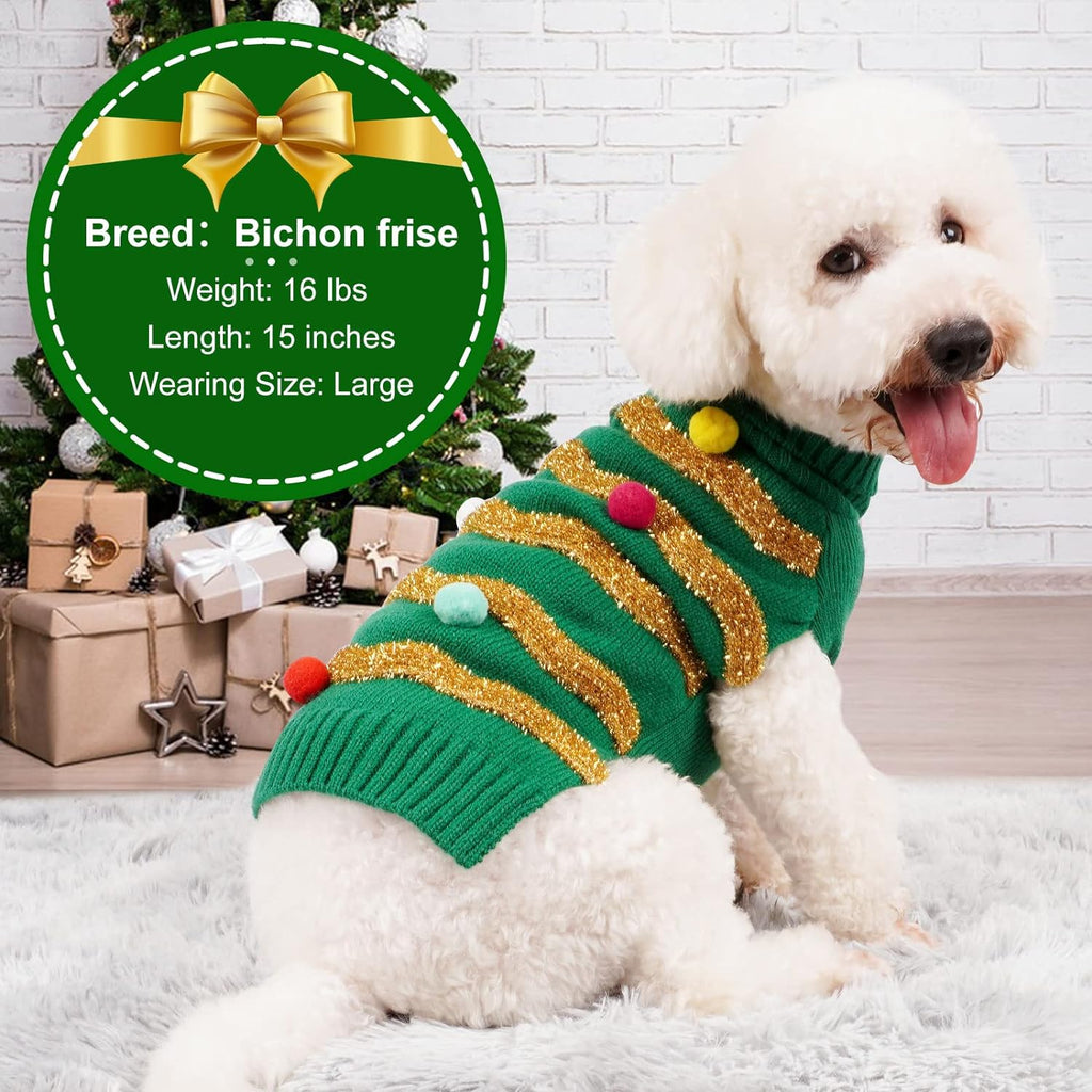 Dog Christmas Sweater, Turtleneck Pullover Holiday Outfit, Bulb 3XL