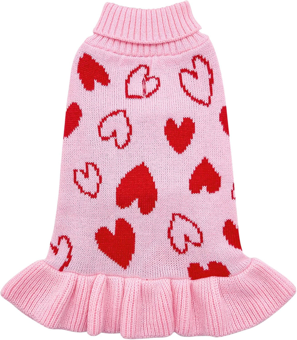 Valentines Dog Sweater Dress, Turtleneck Pullover Heart Outfit