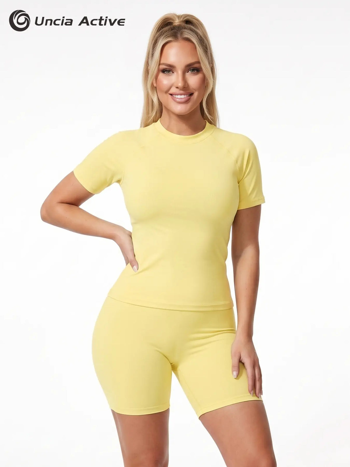 Uncia Active Women Stylish Raglan Short Sleeve Yoga Matching Set, Soft Stretch Crop Top & High Waist Biker Shorts Separates, Multi-Color Moisture Wicking Workout Activewear for Sports Daily Wear Backtoschool