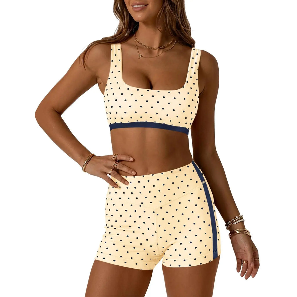 Aoysky Women'S Polka Dot 2-Piece Yoga Set - Square Neck Sports Bra, High Waist Biker Shorts, Loose-Fitting Female Workout Set for Gym, Athletic Use (Do Not Dry Clean), 2 Piece Set, Women'S Workout Sets