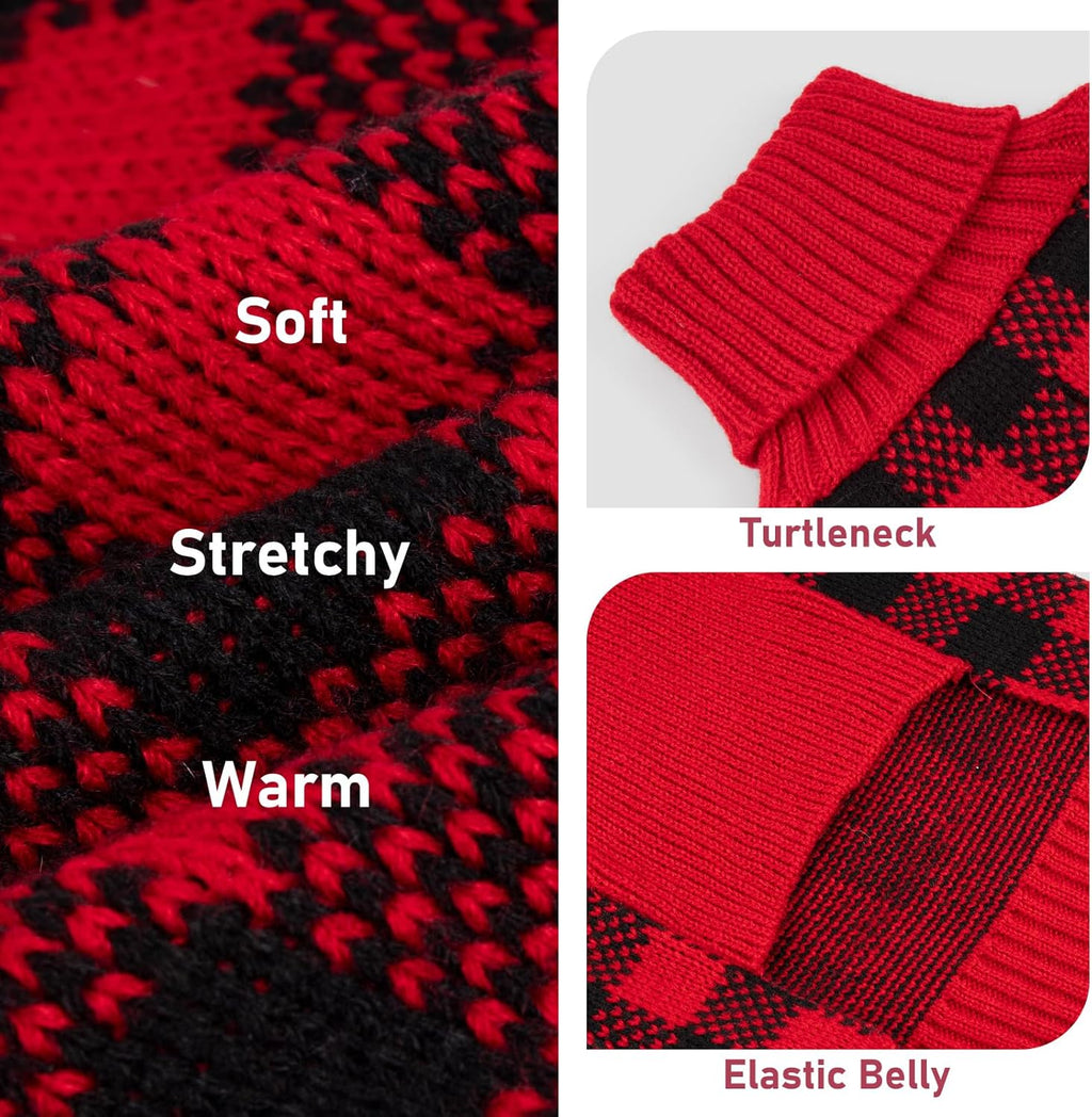 Dog Christmas Sweater for Small Dogs with Red Buffalo Plaid Reindeer