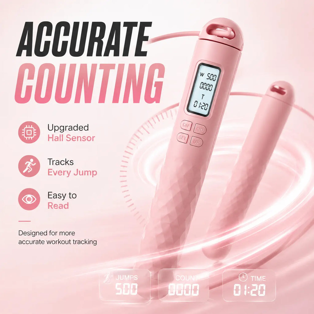 2-In-1 Smart Cordless Jump Rope with LCD Counter, Weighted Balls & Long Rope, Indoor Cardio Skipping Rope for Home Workout, Pink，Black