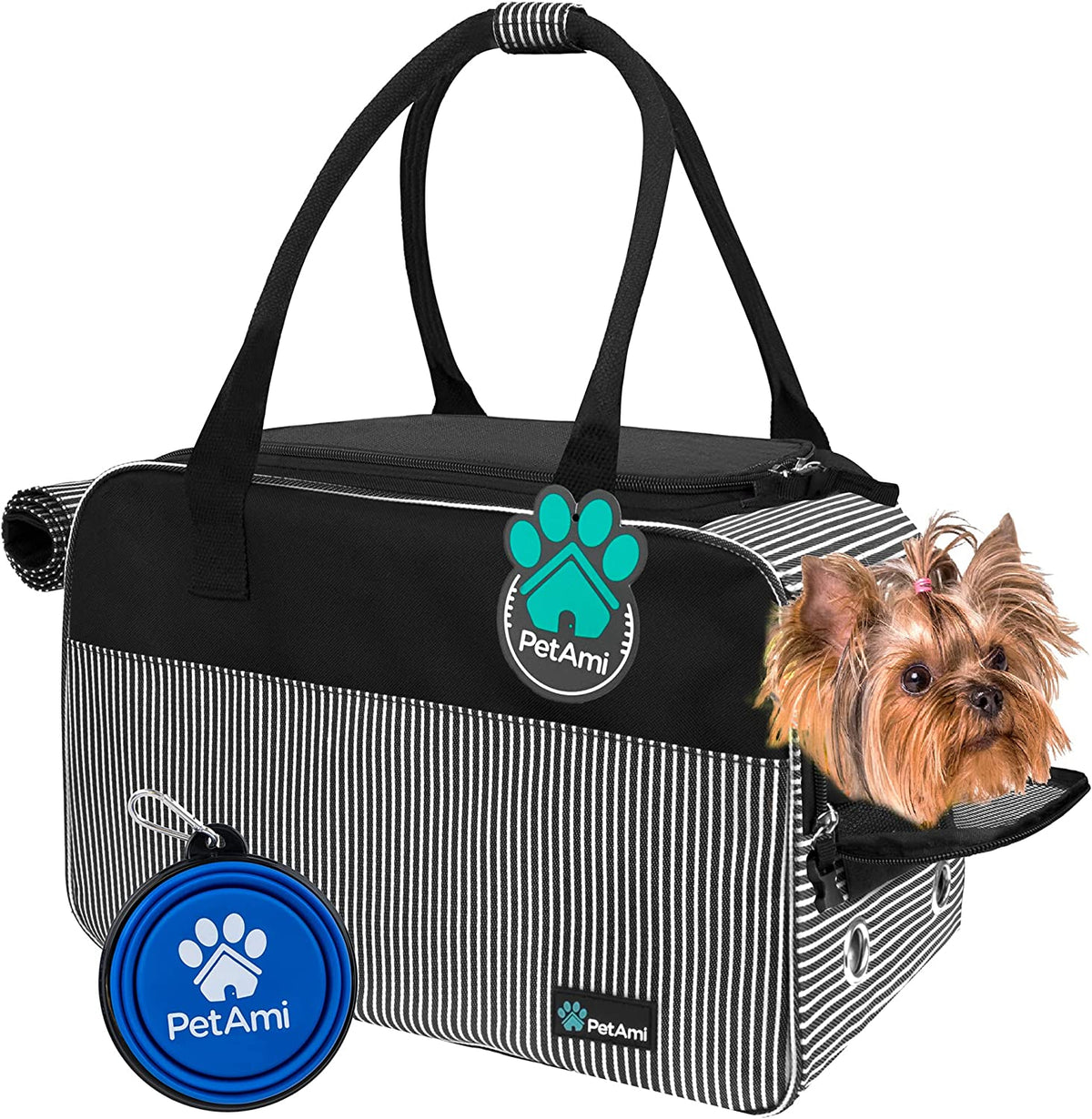 Small Dog Purse Carrier with Pockets, Airline Approved, Stripe Black