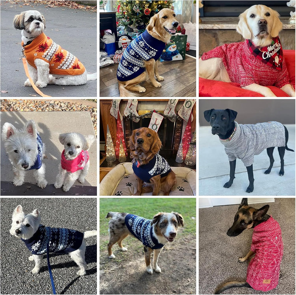 Cable Knit Dog Sweater Turtleneck, Cold Weather Pullover Classic Knitwear, Snowflake Pattern Thick Warm Winter Pet Clothes, Dog Christmas Sweater for Small Medium Large Dogs Cats, Green S