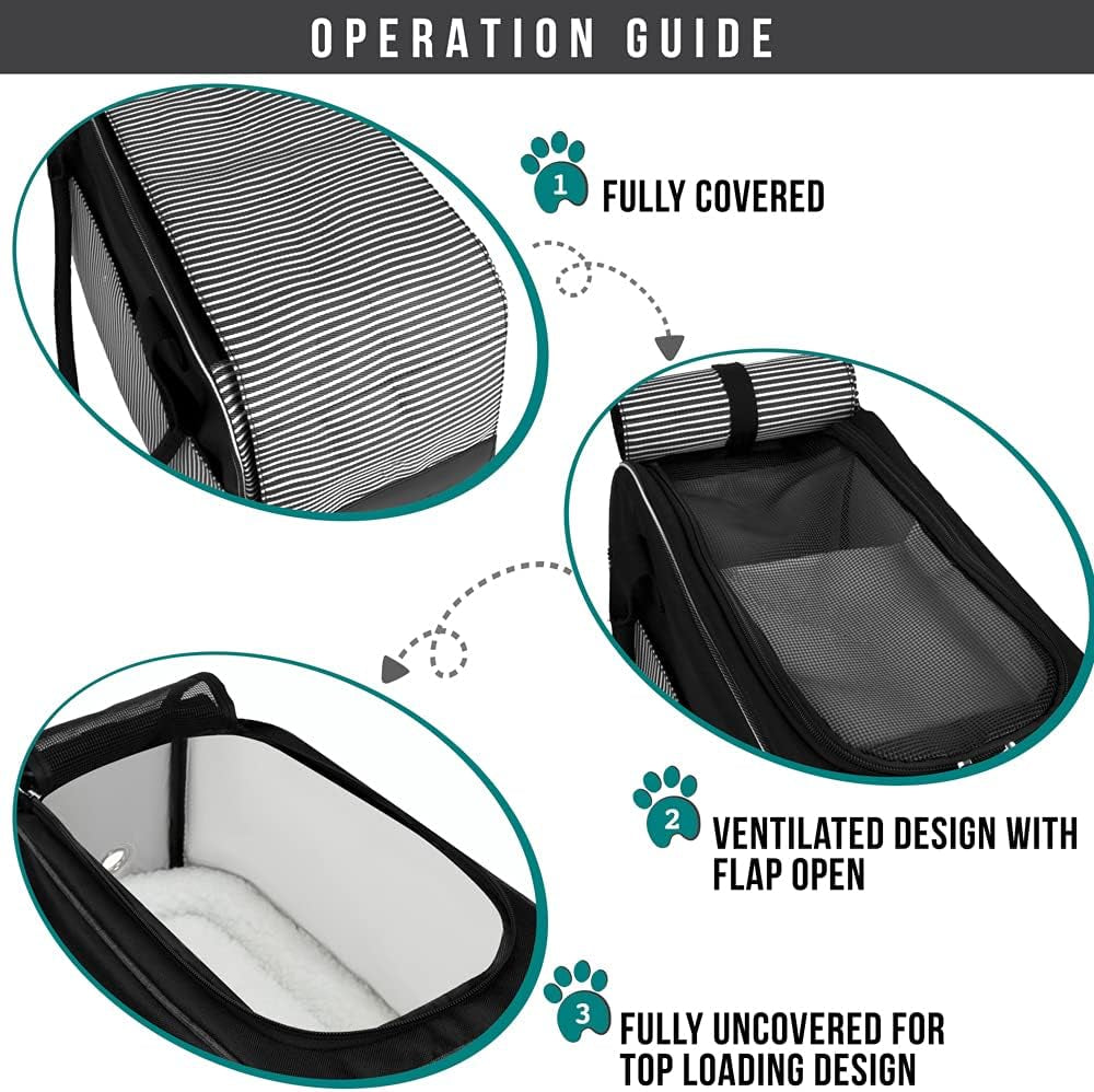 Small Dog Purse Carrier with Pockets, Airline Approved, Stripe Black