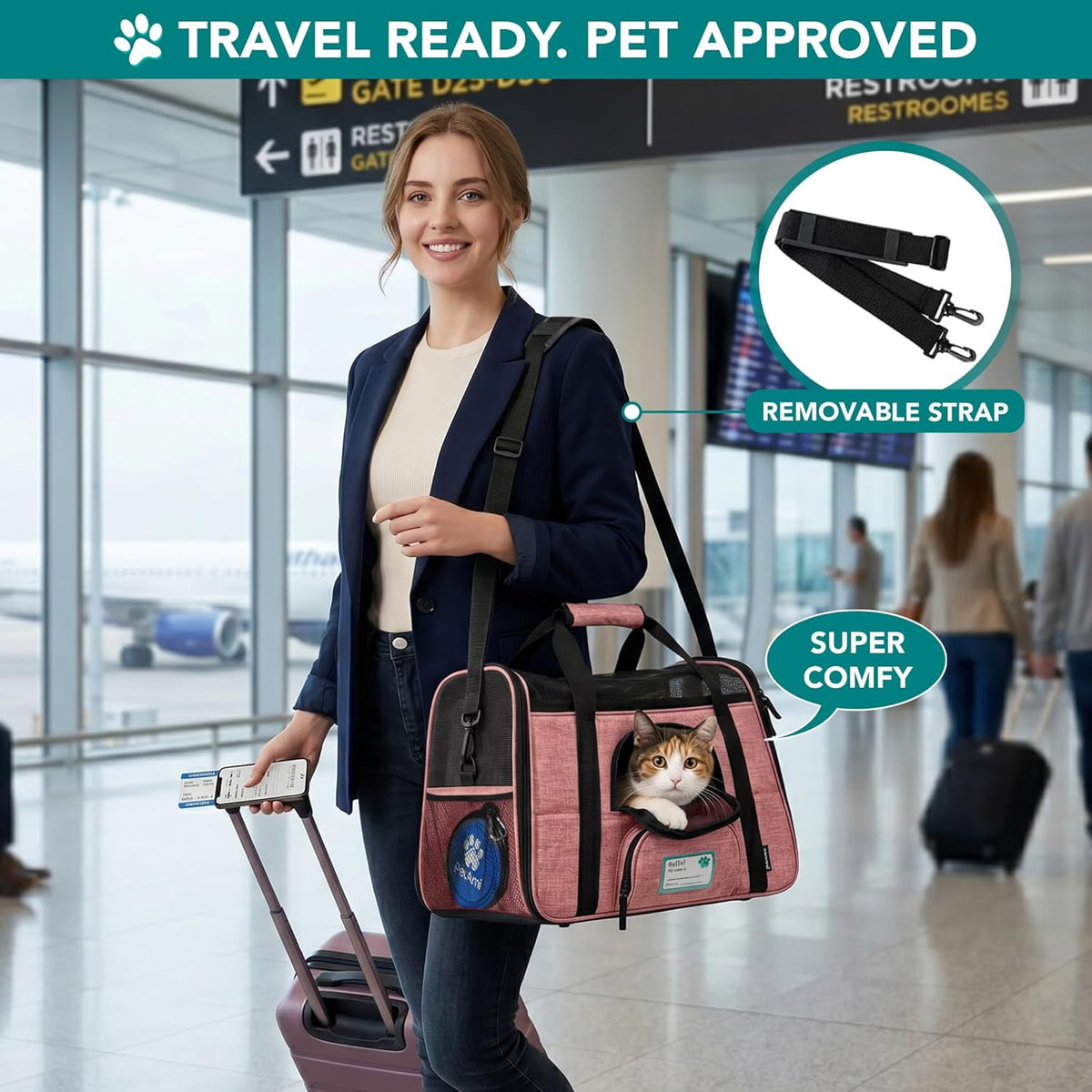 Airline Approved Pet Carrier Cat Small Dogs, Small Heather White Red