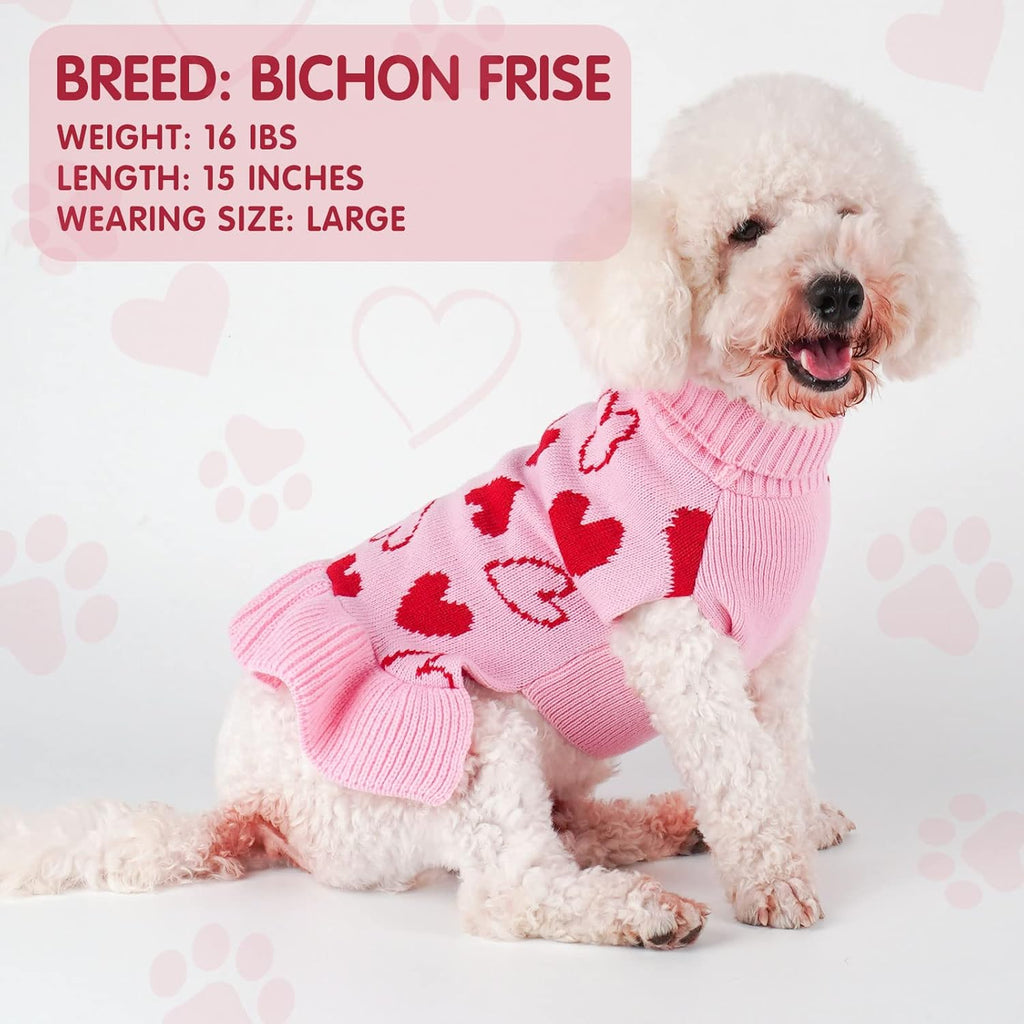 Valentines Dog Sweater Dress, Turtleneck Pullover Heart Outfit