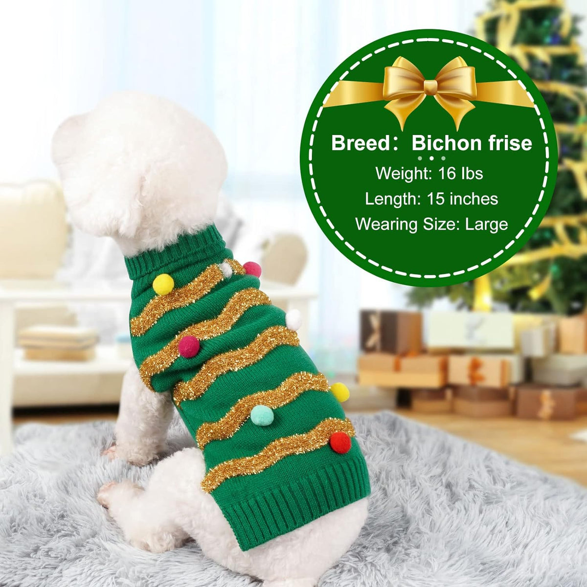 Dog Christmas Sweater, Turtleneck Pullover Holiday Outfit, Bulb 3XL