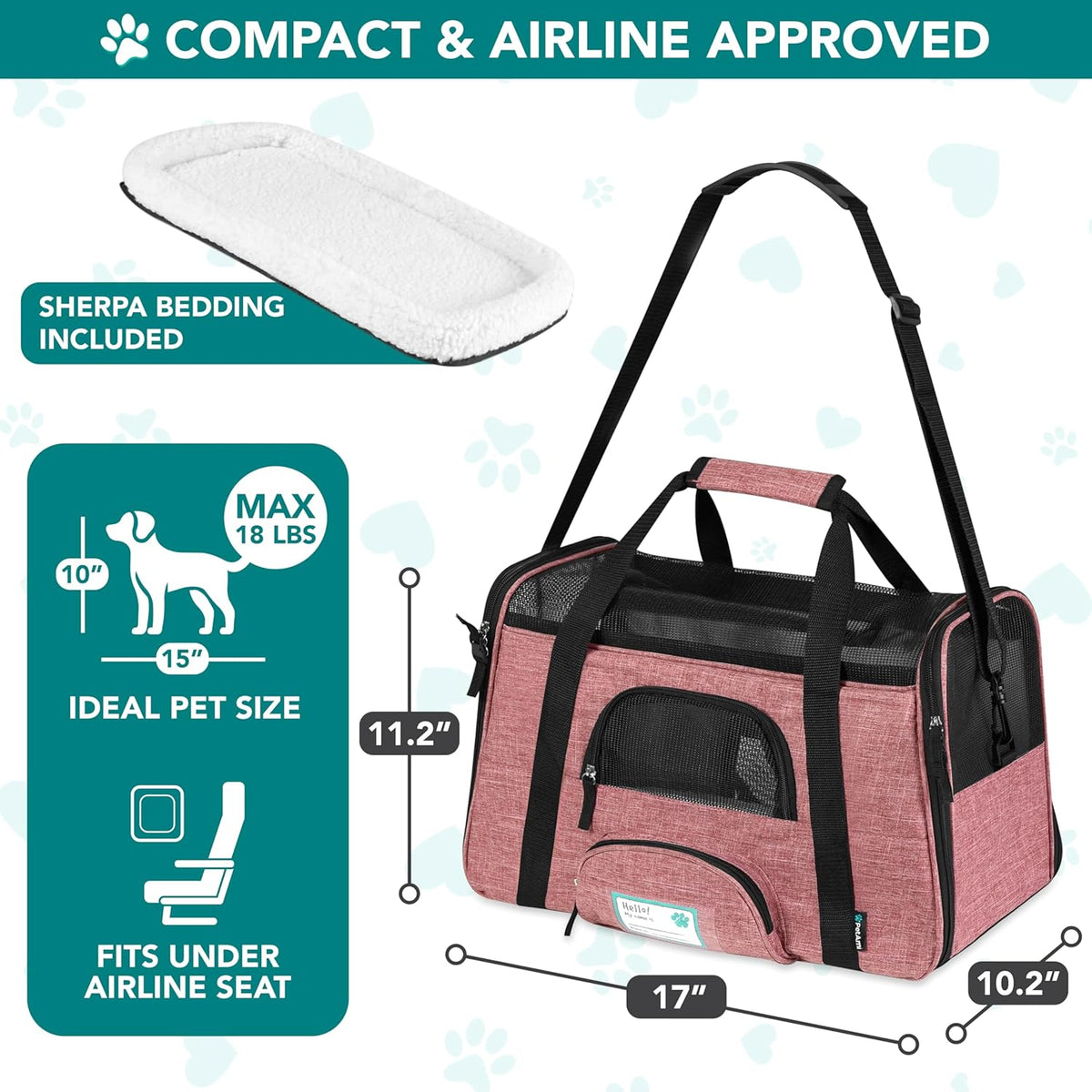 Airline Approved Pet Carrier Cat Small Dogs, Small Heather White Red
