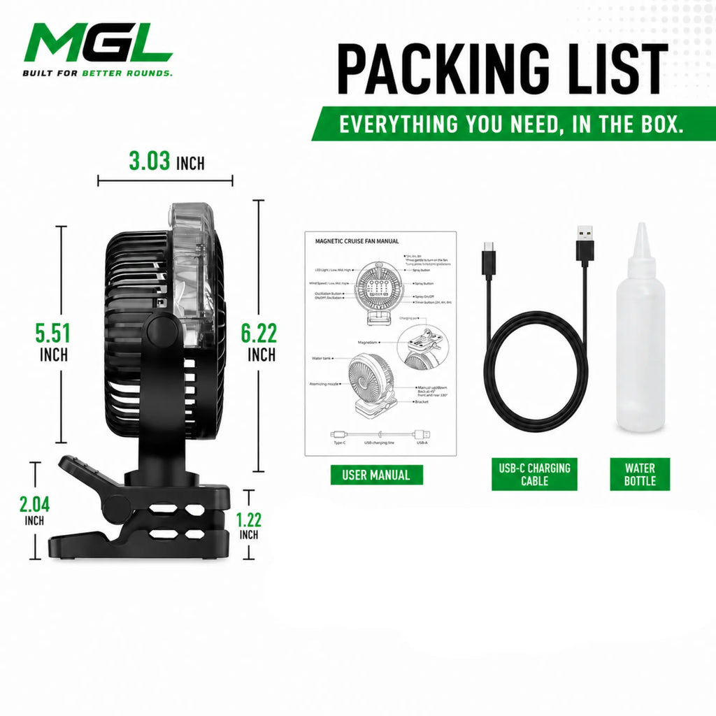 Golf Cart Fan with Mist – Magnetic Rechargeable Cooling Fan, Portable Golf Cart Accessory