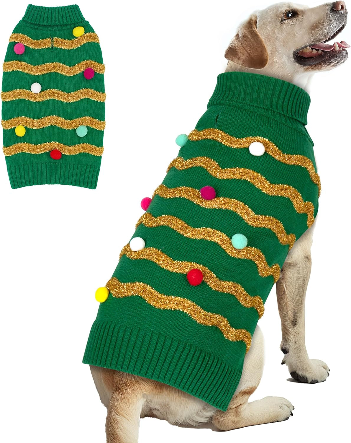 Dog Christmas Sweater, Turtleneck Pullover Holiday Outfit, Bulb 3XL