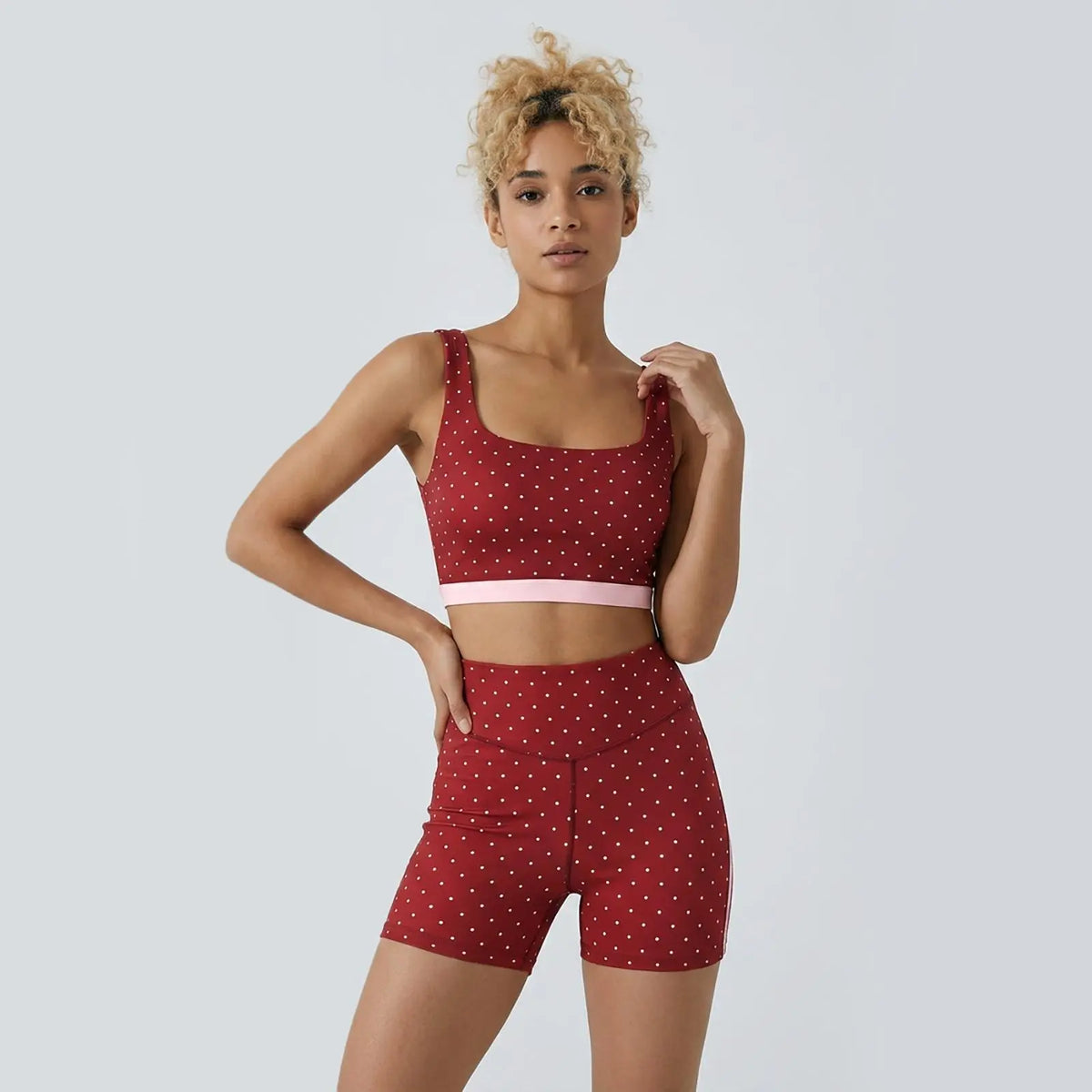 Aoysky Women'S Polka Dot 2-Piece Yoga Set - Square Neck Sports Bra, High Waist Biker Shorts, Loose-Fitting Female Workout Set for Gym, Athletic Use (Do Not Dry Clean), 2 Piece Set, Women'S Workout Sets