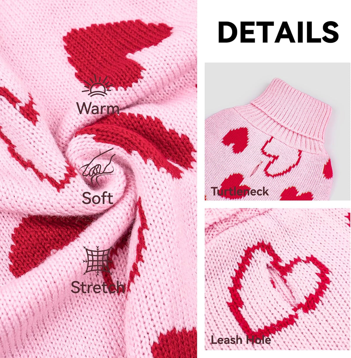 Valentines Dog Sweater Dress, Turtleneck Pullover Heart Outfit