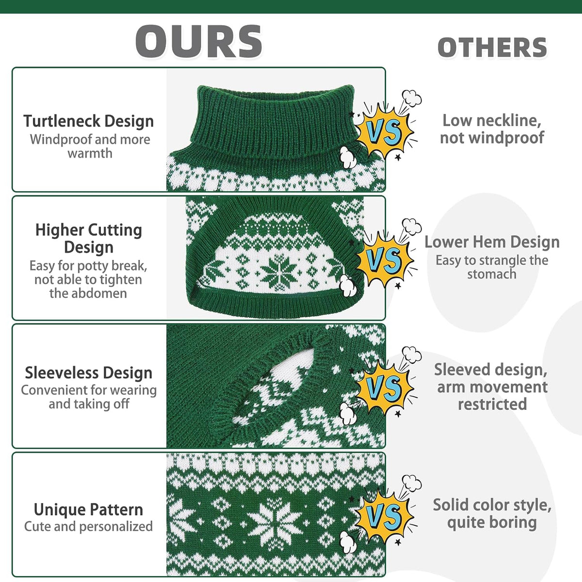 Cable Knit Dog Sweater Turtleneck, Cold Weather Pullover Classic Knitwear, Snowflake Pattern Thick Warm Winter Pet Clothes, Dog Christmas Sweater for Small Medium Large Dogs Cats, Green S
