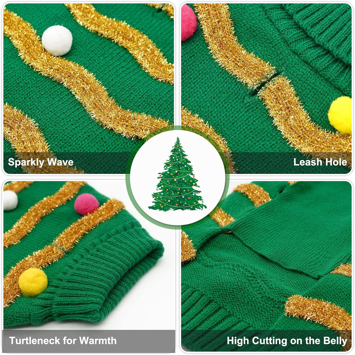 Dog Christmas Sweater, Turtleneck Pullover Holiday Outfit, Bulb 3XL