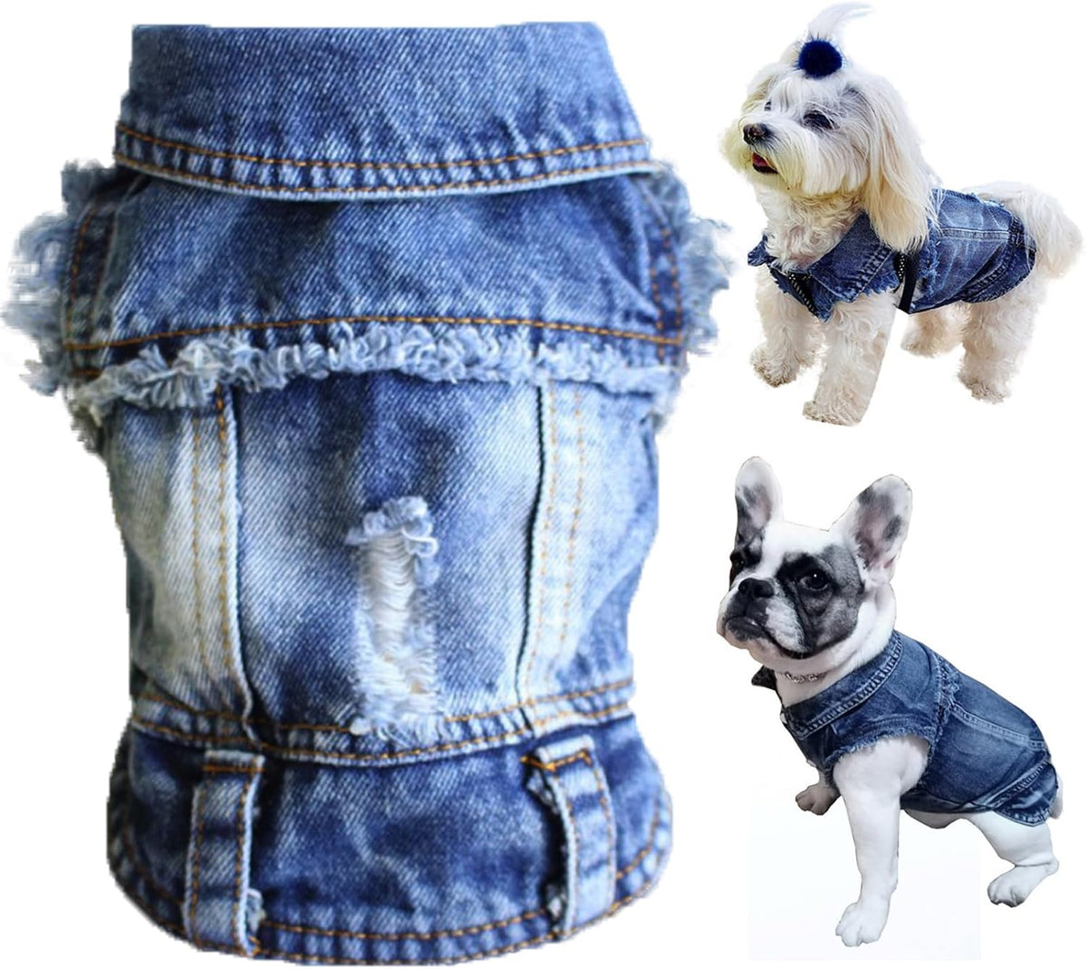Dog Jeans Jacket Pet Denim Vest, Dog Clothes for Small Dogs & Puppies