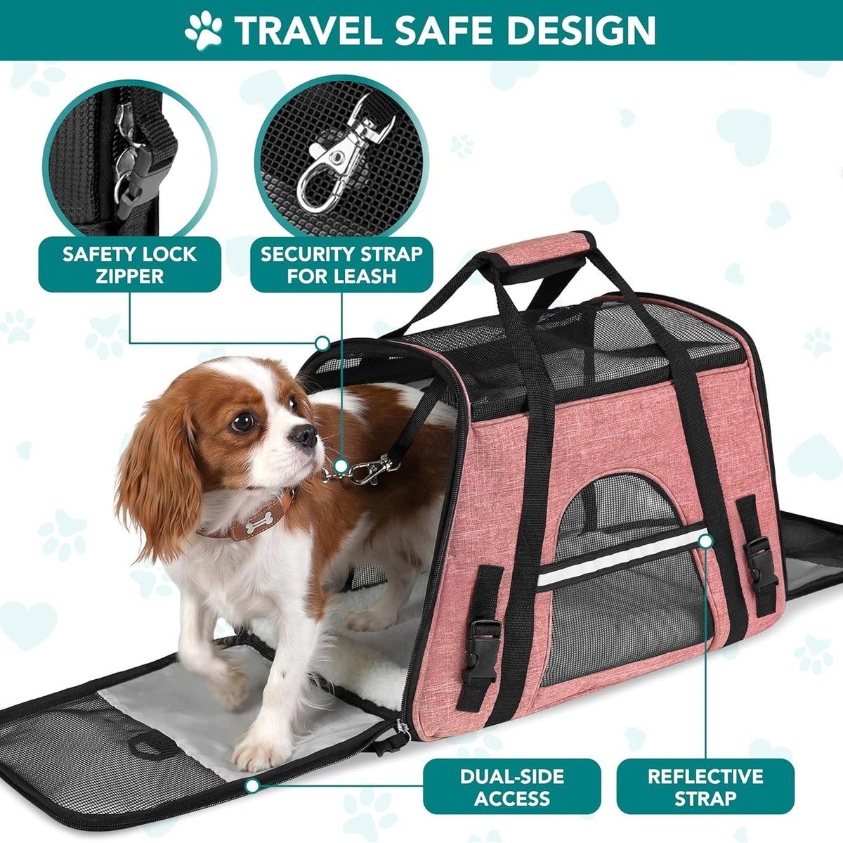 Airline Approved Pet Carrier Cat Small Dogs, Small Heather White Red