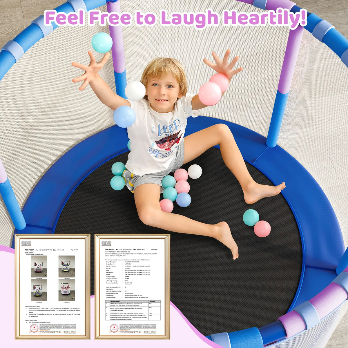 Yohood 55" Trampoline for Kids with Enclosure, 6-In-1 Toddler Trampoline Indoor Outdoor, Upgrade Full Anti-Rust Tube with Adjustable Gymnastics Bars for Boys Girls