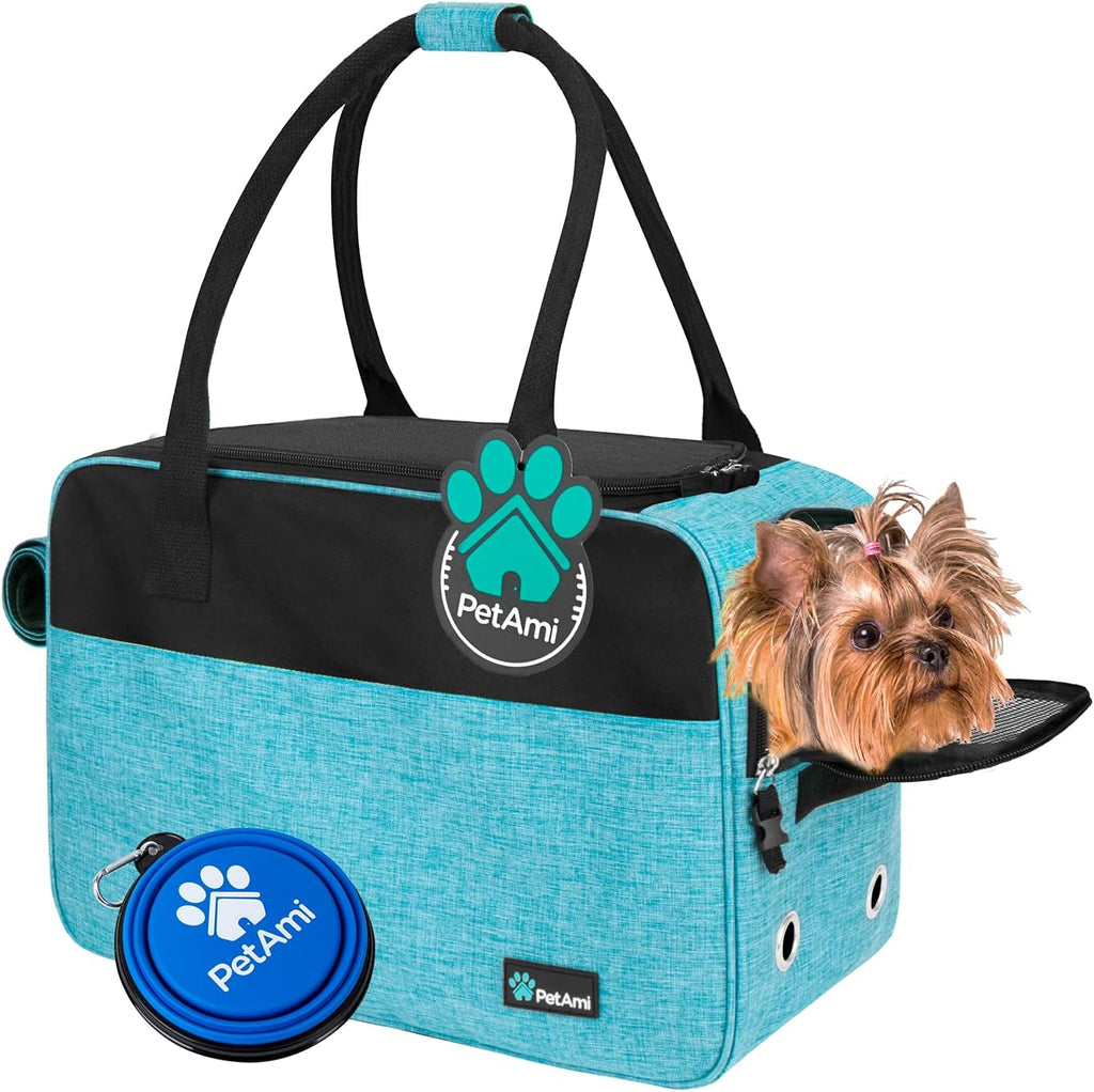 Small Dog Purse Carrier with Pockets, Airline Approved, Turquoise