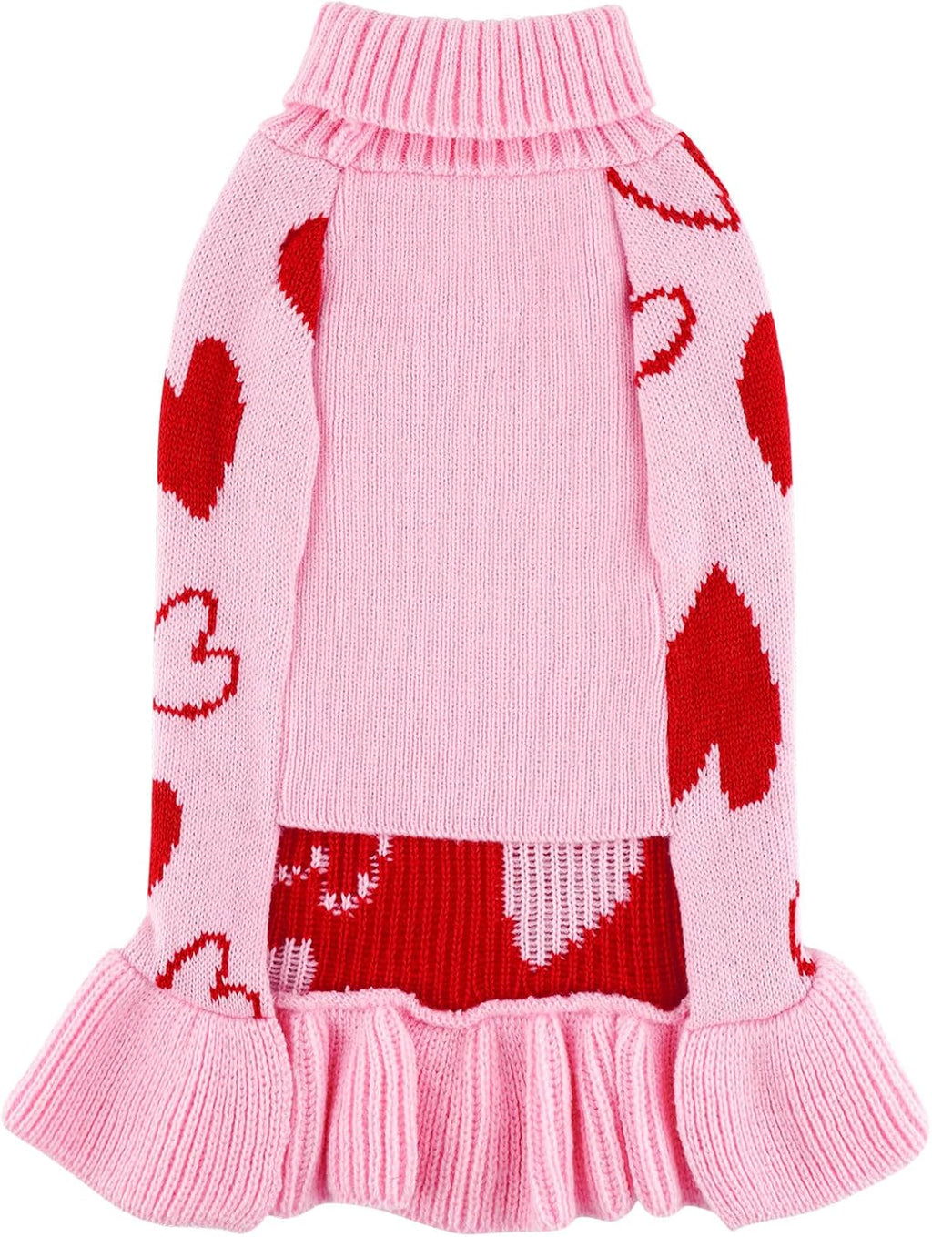 Valentines Dog Sweater Dress, Turtleneck Pullover Heart Outfit