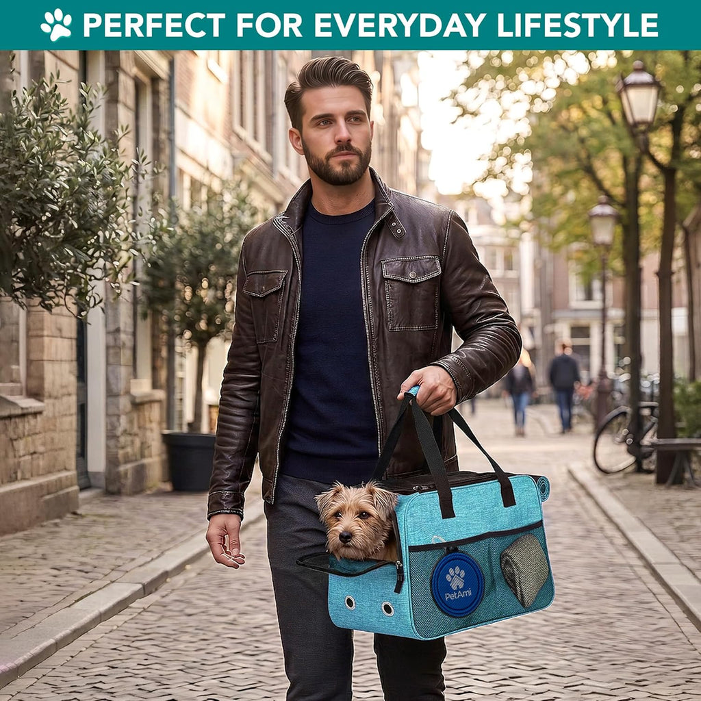 Small Dog Purse Carrier with Pockets, Airline Approved, Turquoise
