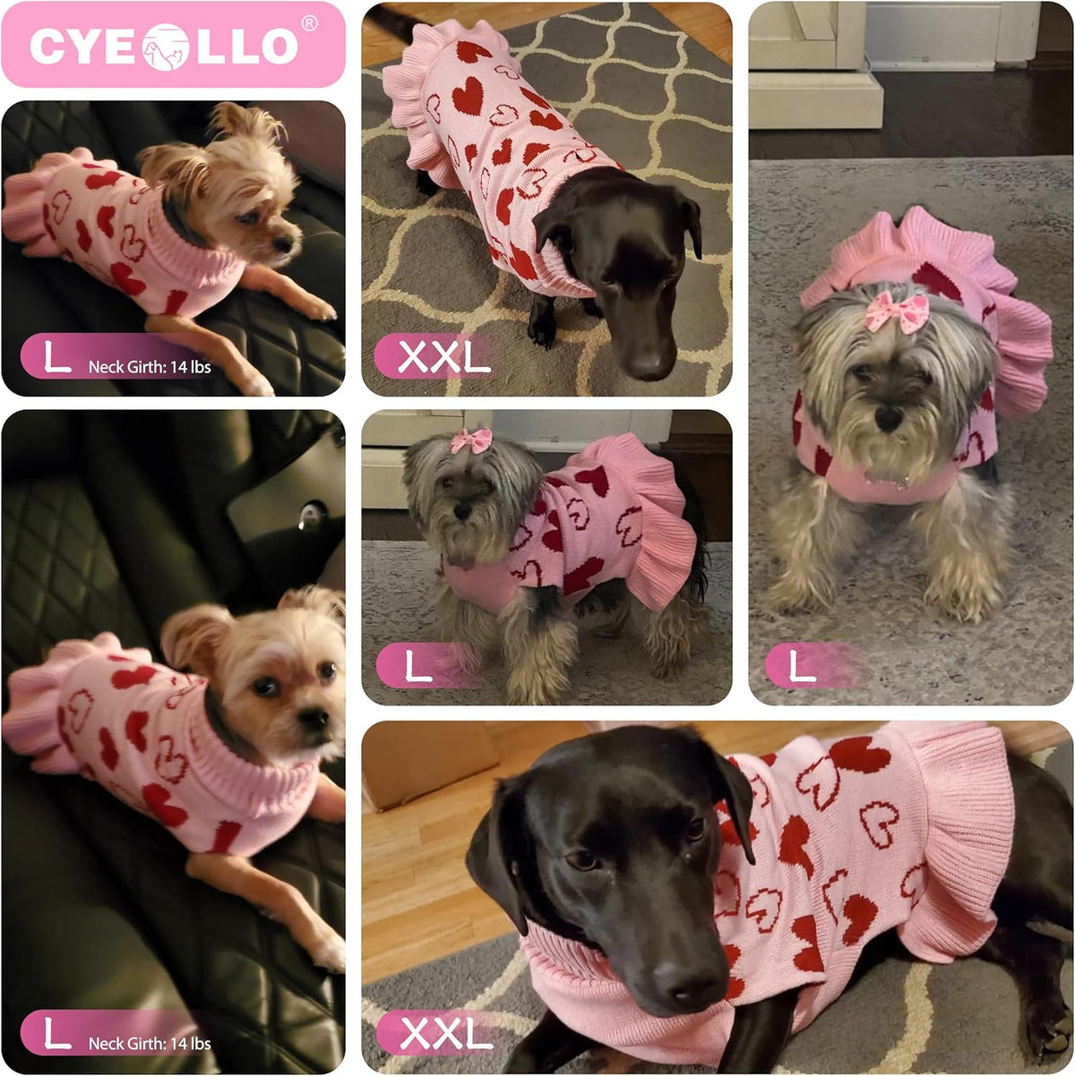 Valentines Dog Sweater Dress, Turtleneck Pullover Heart Outfit