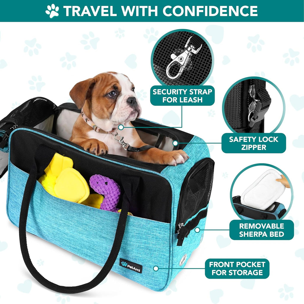 Small Dog Purse Carrier with Pockets, Airline Approved, Turquoise