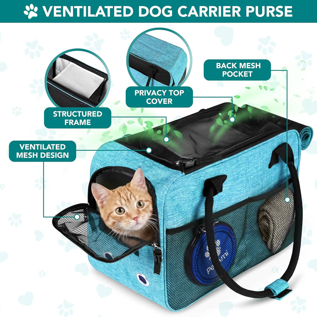 Small Dog Purse Carrier with Pockets, Airline Approved, Turquoise