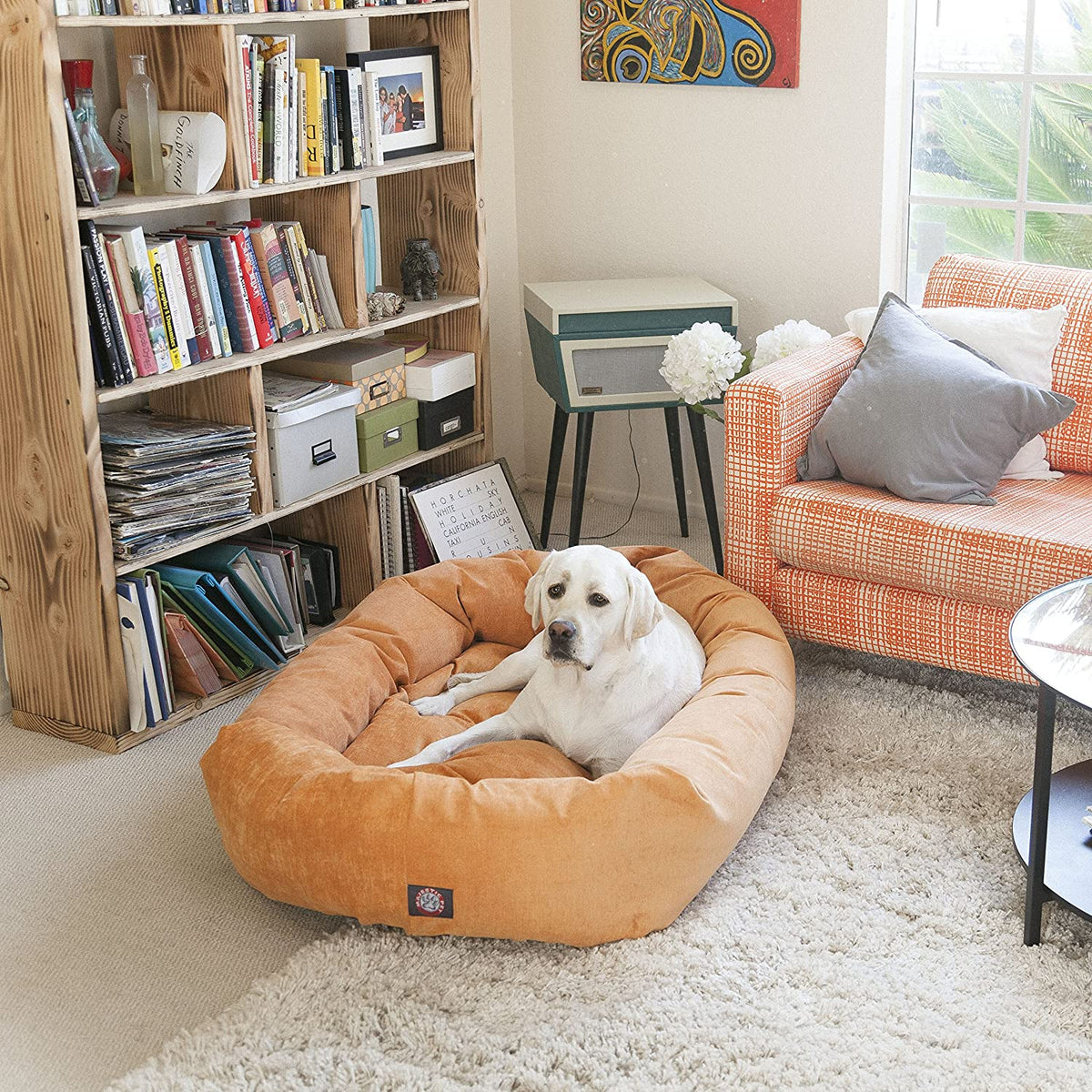 Micro Velvet Dog Bed, 52 Inch X-Large, Round, Washable, Azure
