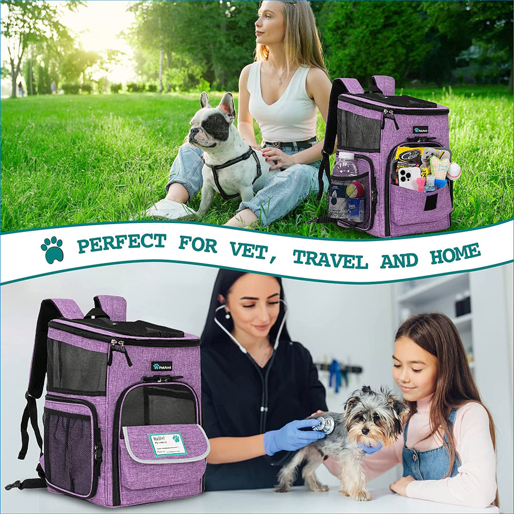 Dog Backpack Carrier, Airline Approved 4-Way Entry Cat Bag, Purple