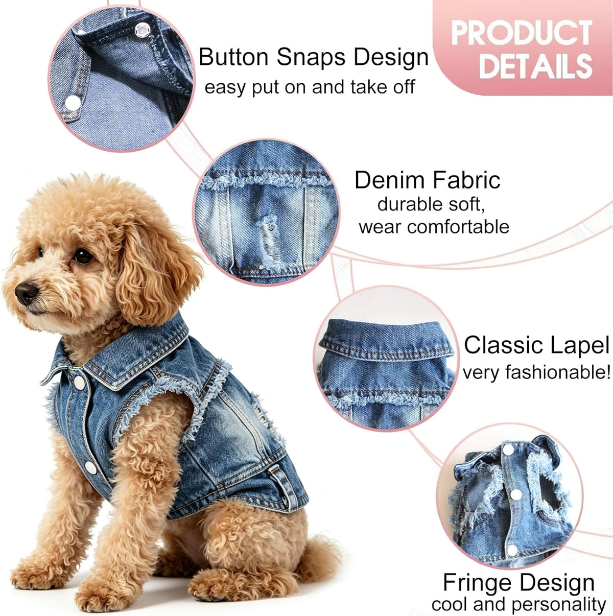 Dog Jeans Jacket Pet Denim Vest, Dog Clothes for Small Dogs & Puppies