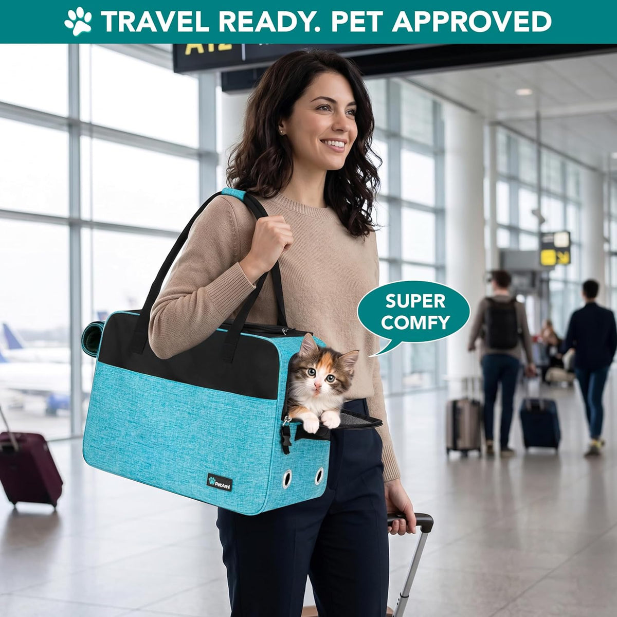 Small Dog Purse Carrier with Pockets, Airline Approved, Turquoise